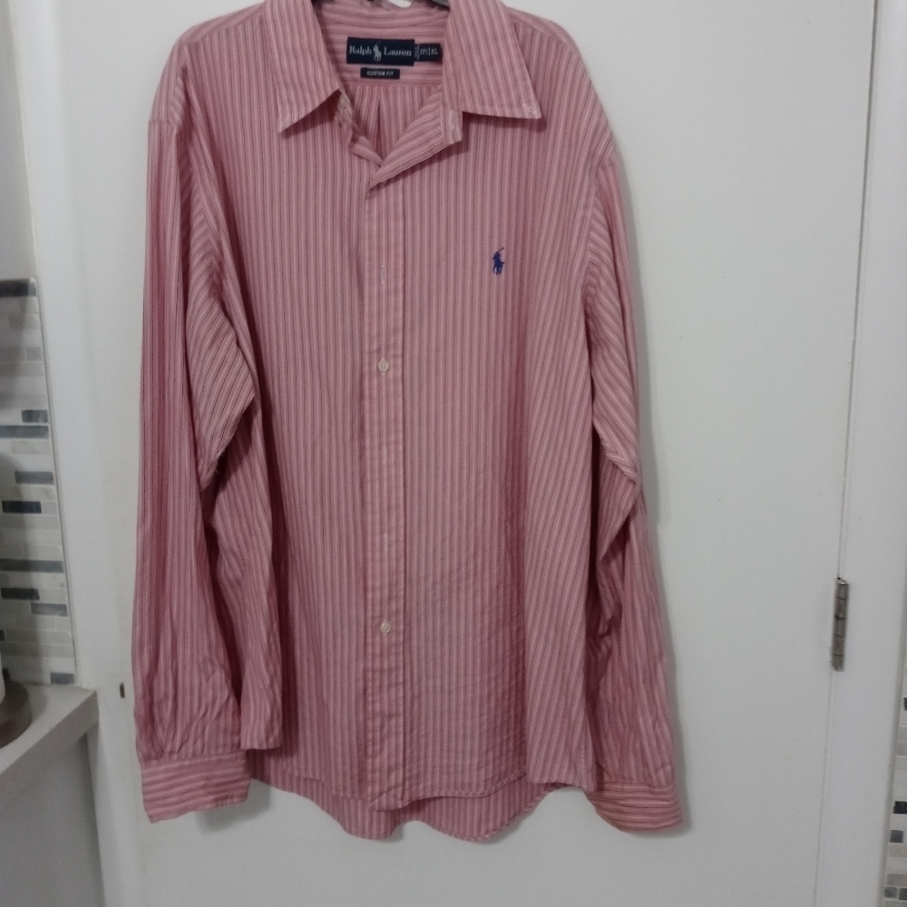Ralph Lauren Custom Fit Long Sleeve Button Down Pink PinStriped Casual Shirt XL